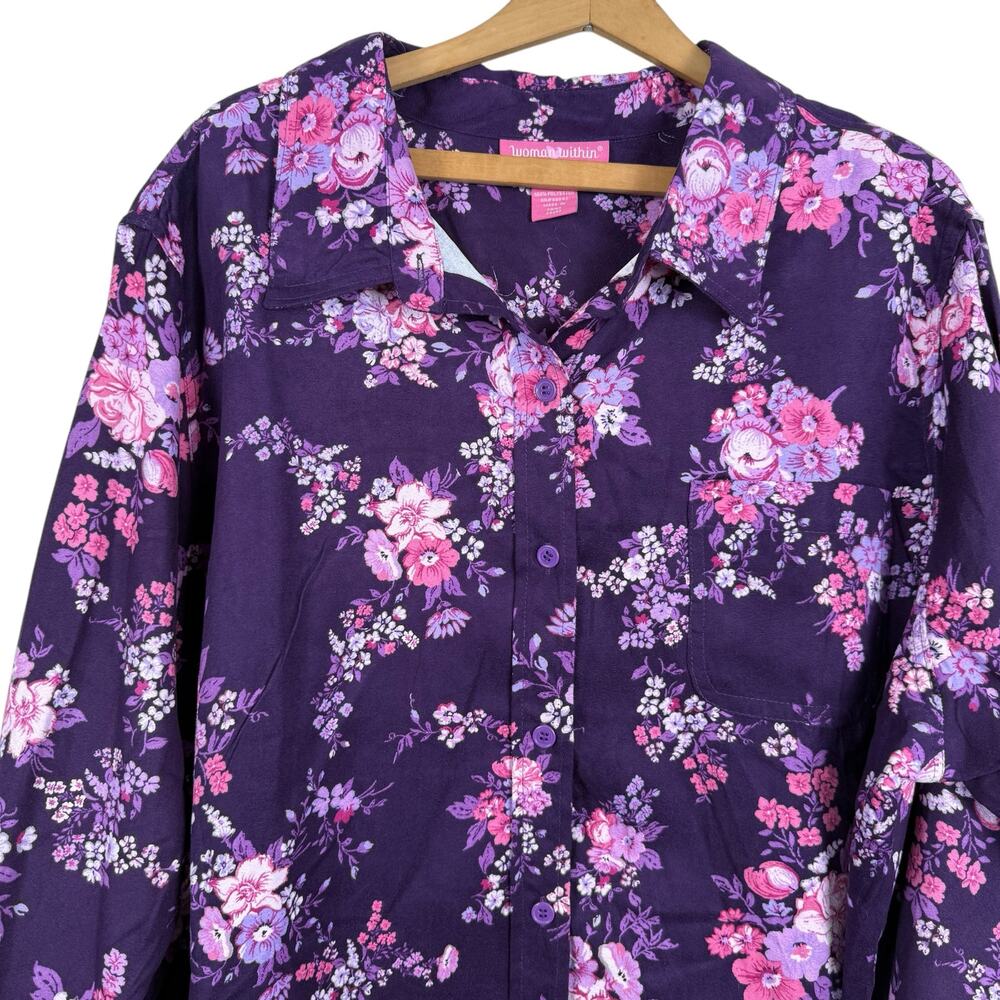 Woman Within Floral Button Down Shirt 2X Office Business Work Clothes Feminine - Picture 2 of 6